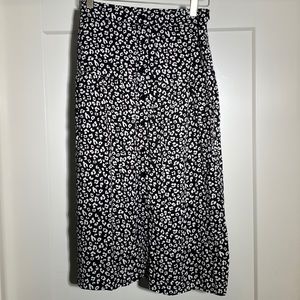 B&W Cheetah Print Midi Skirt with Faux Buttons, Size S